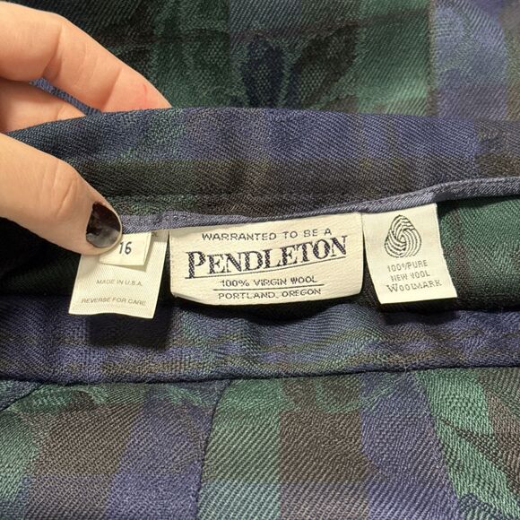Vtg Pendleton 100% Wool Pleated Skirt 16 Blue Green Tartan Plaid Floral Academia - Picture 11 of 13